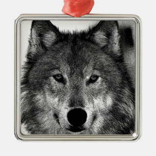Svart och vit Varg Julgransprydnad Metall