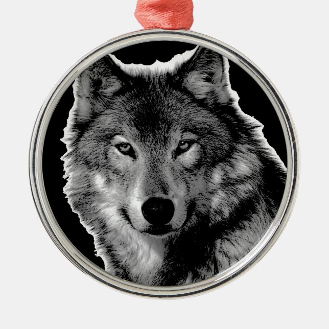 Svart och vit Varg Julgransprydnad Metall (Framsidan)