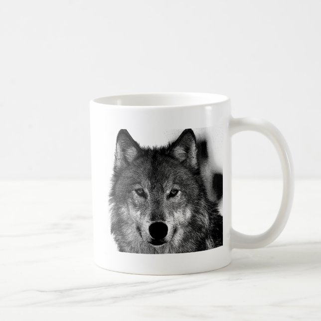 Svart och vit Varg Kaffemugg (Höger)