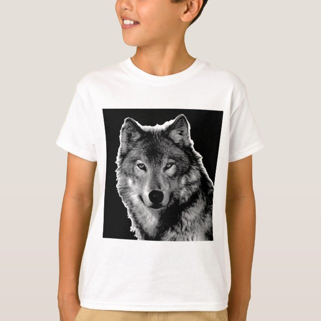 Svart och vit Varg Tee Shirt (Framsida)