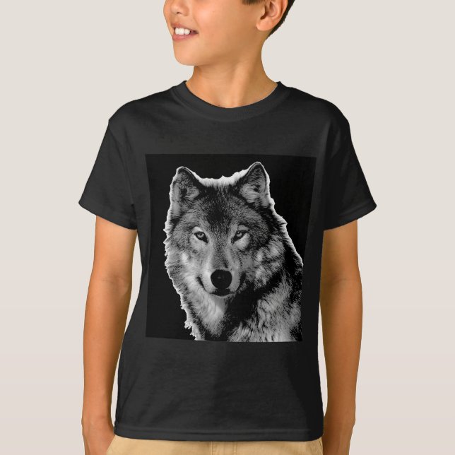 Svart och vit Varg Tee Shirt (Framsida)