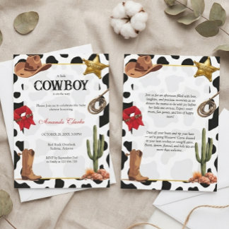 Svart och vit västernbaby cowboy baby shower inbjudningar