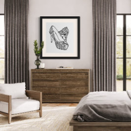 Svart och vit vektorillustration av stiletto-klack poster