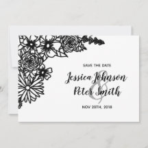 Svart och vit vildblomma Spara datum-kort