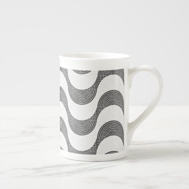 Svart och vit vinkar benporslin mugg (Höger)