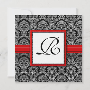 Svart och vit Vintage Blommigt Damask Wedding Inbjudningar