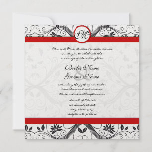 Svart och vit Vintage Blommigt Damask Wedding Inbjudningar