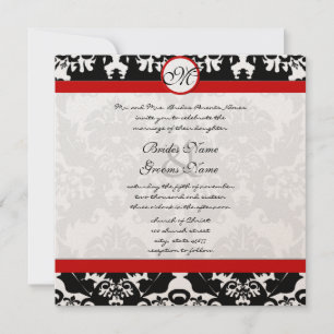 Svart och vit Vintage Blommigt Damask Wedding Inbjudningar