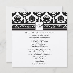 Svart och vit Vintage Blommigt Damask Wedding Inbjudningar
