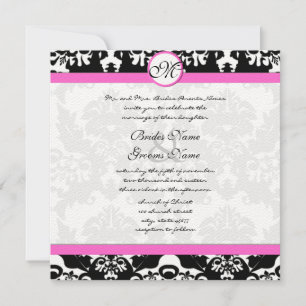 Svart och vit Vintage Blommigt Damask Wedding Inbjudningar