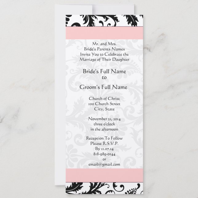 Svart och vit Vintage Blommigt Damask Wedding Inbjudningar (Framsida)