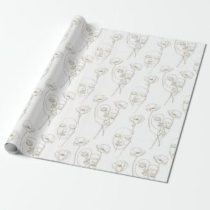 Svart och vit vintage blomster ansiktslinje mönste presentpapper
