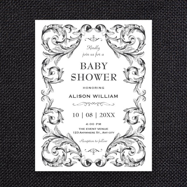 Svart och vit Vintage gotisk babyshower Inbjudningar (Skapare uppladdad)