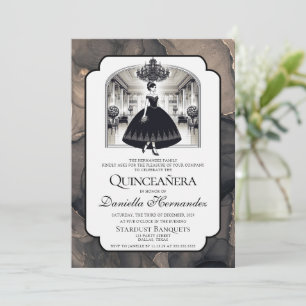 Svart och vit vintage Quinceañera Inbjudningar