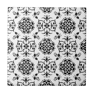 Svart och vit vintage stil blom-damask kakelplatta