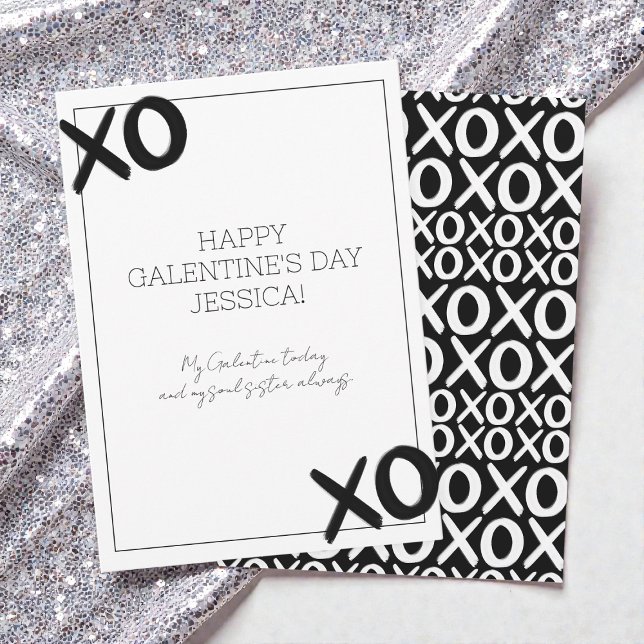 Svart och vit XOXO Bästa vän Galentins dag Julkort (Black and White XOXO Best Friend Galentine's Day Holiday Card)