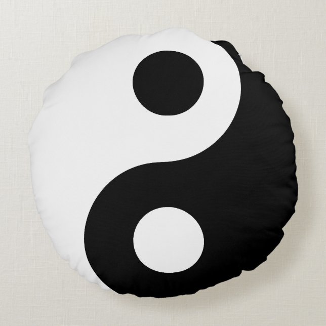Svart och vit Yin Yang Rund Kudde (Baksidan)