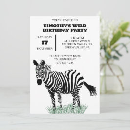 Svart och vit zebra på gräsfesten inbjudningar