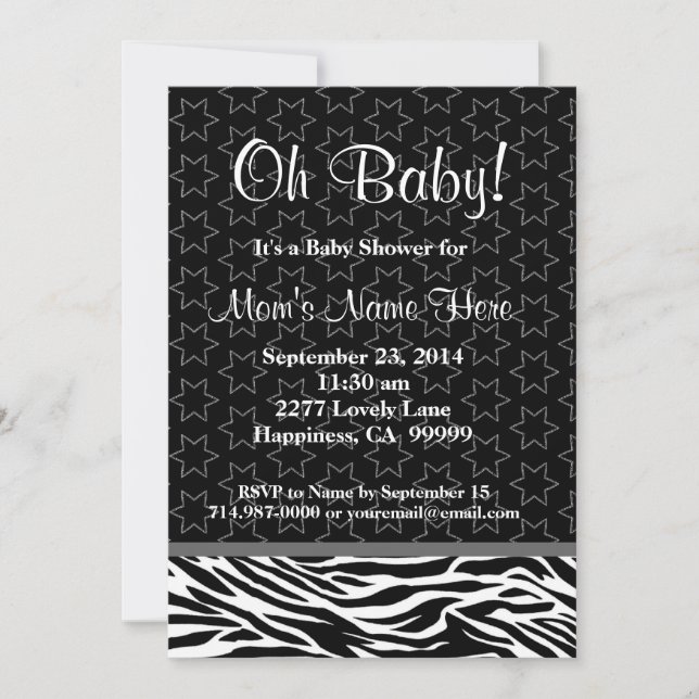 Svart och vit Zebra Stjärnor Neutral Baby Shower Inbjudningar (Framsida)