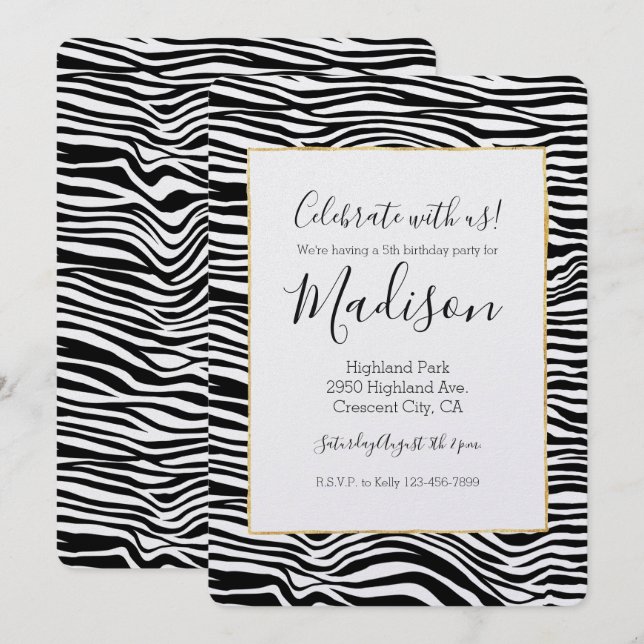 Svart och vit Zebra tryck-födelsedag Inbjudningar (Fram/baksida)