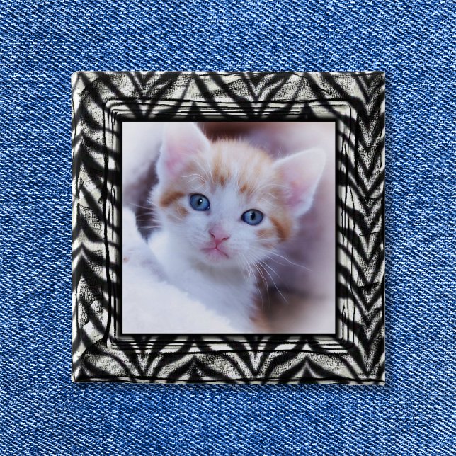 Svart och vit Zebrarandig Foto Knapp (Zebra Print Border Photo Button)