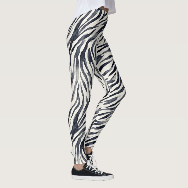 Svart och vit zebrarandig mönster leggings (Höger)
