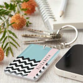 Svart och vit Zigzag, Chevron, Blue, Ditt namn