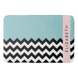 Svart och vit Zigzag, Chevron, Blue, Ditt namn Badrumsmatta