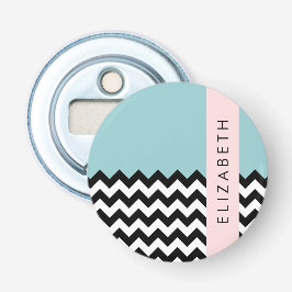 Svart och vit Zigzag, Chevron, Blue, Ditt namn Flasköppnare