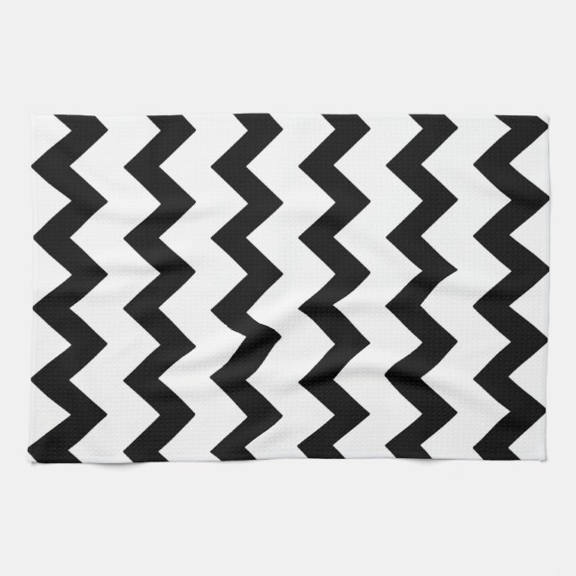 Svart och vit zigzag-chevron-design kökshandduk (Horisontell)