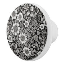 Svart och vita blommor och löv
