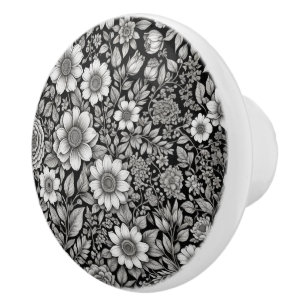Svart och vita blommor och löv knopp