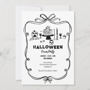 Svart och Vita Hand plockade Halloween-middagen Pa Inbjudningar