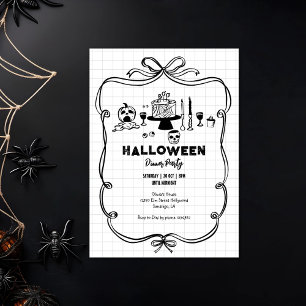 Svart och Vita Hand plockade Halloween-middagen Pa Inbjudningar