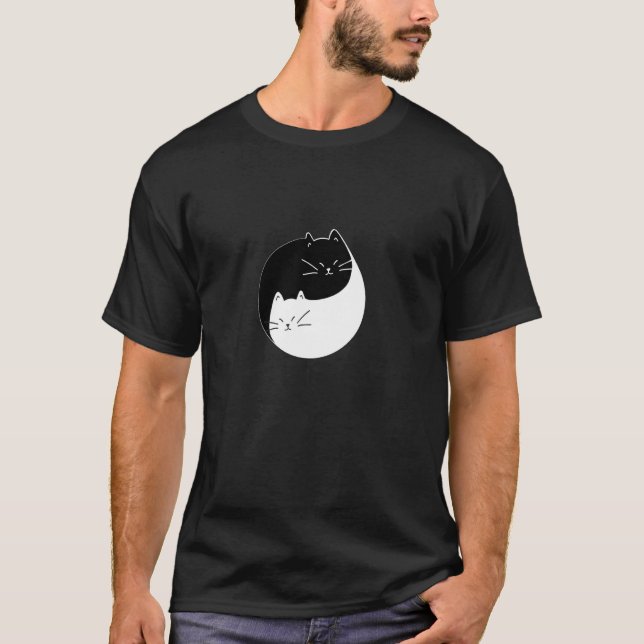 Svart och vita kattdesign t shirt (Framsida)