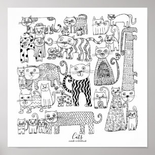 Svart och vita katters illustration poster