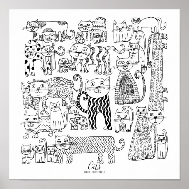 Svart och vita katters illustration poster (Framsidan)