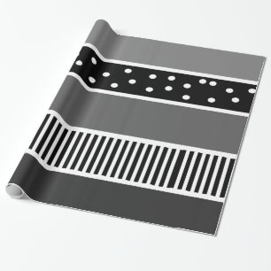 Svart och vita linjer och prickig presentförpackni presentpapper