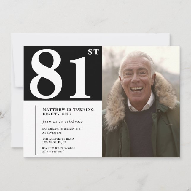 Svart och vita män 81-årsdag inbjudningar (Framsida)