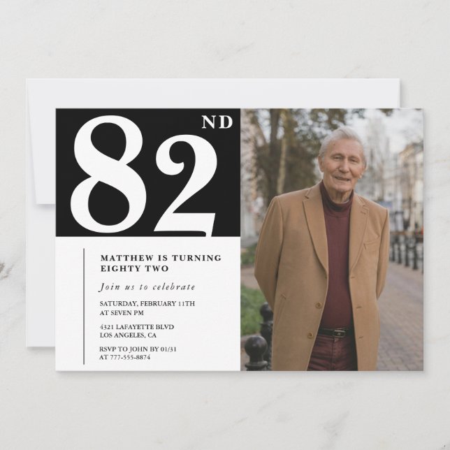 Svart och vita män 82-årsdag inbjudningar (Framsida)