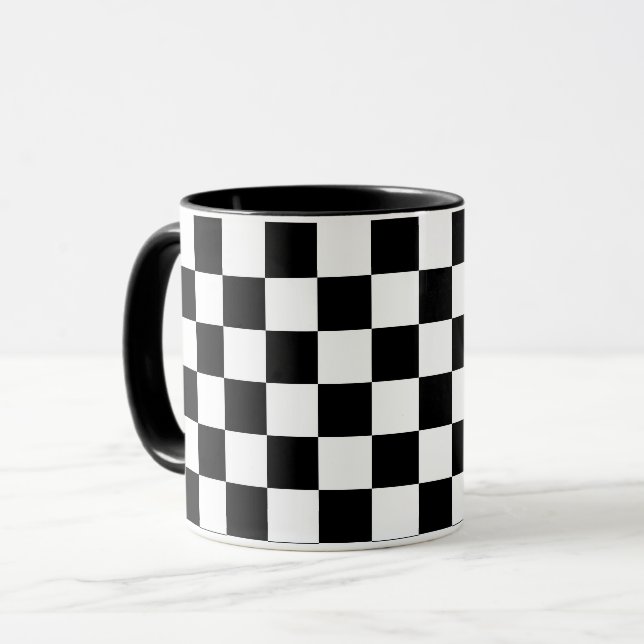 Svart och Vita Schackspel Rutor Mugg (Framsida vänster)