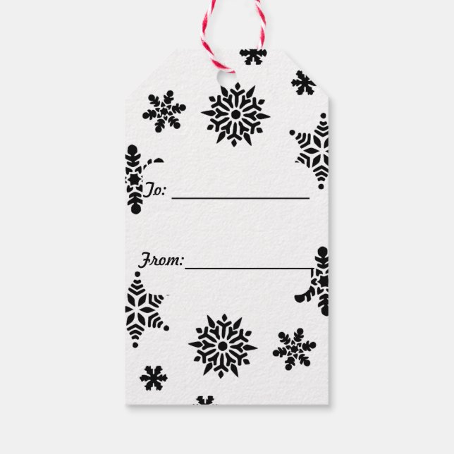Svart och vita snöflingor present eller förmånseti presentetikett (Baksidan)