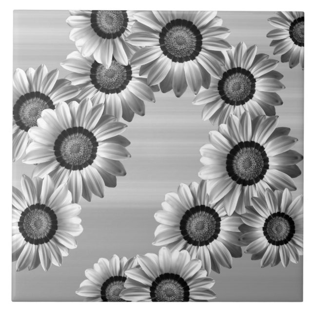 Svart och vita vackra blommor kakelplatta (Framsidan)
