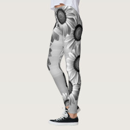 Svart och vita vackra blommor leggings