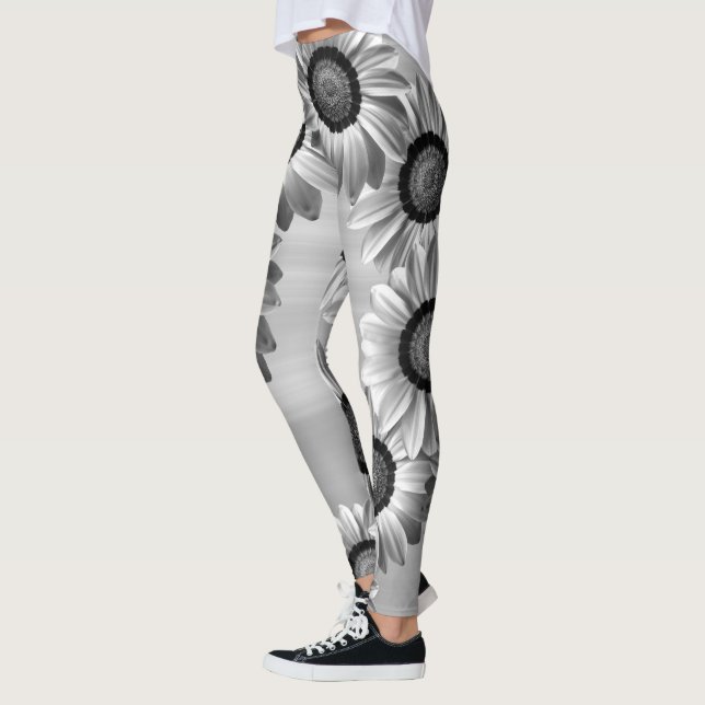 Svart och vita vackra blommor leggings (Vänster)