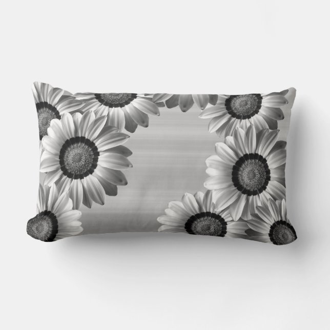 Svart och vita vackra blommor lumbarkudde (Framsida)