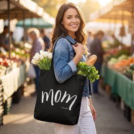 Svart och Vita Versaler Mom Etablerad Elegant Tygkasse