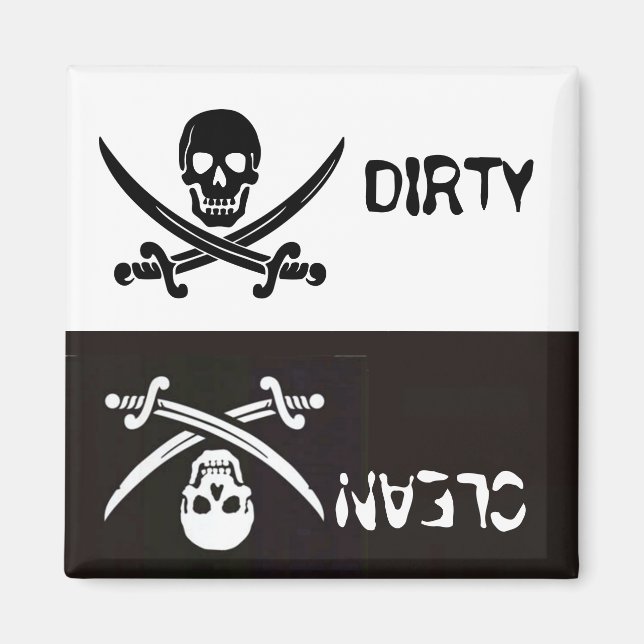 SVART OCH VITESKULL CROSSED SWORDS DIRTY CLEAN MAGNET (Framsidan)