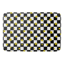 SVART- OCH VITKONTROLLER MED TINY GULA BLOMMOR BADRUMSMATTA