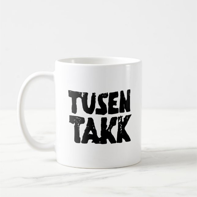 Svart- och vitlinoskuren Tack Kaffemugg (Vänster)